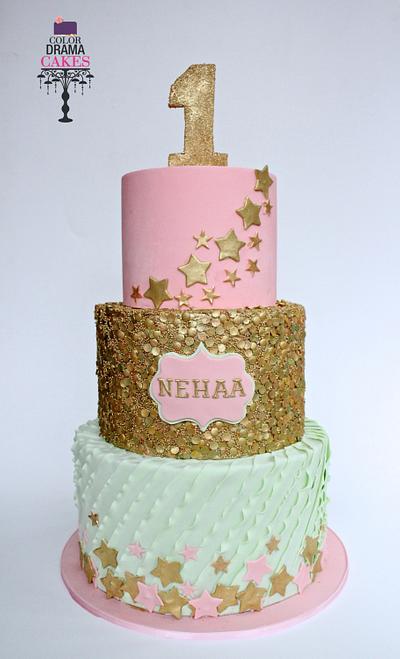 Mint green, Peach and Golden themed cake  - Cake by Color Drama Cakes