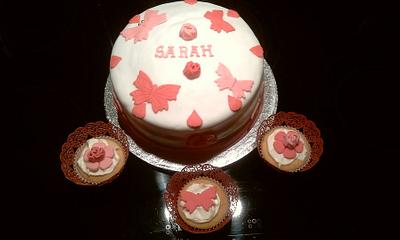 Triple tier birthday cake and matching cupcakes - Cake by Lancasterscakes