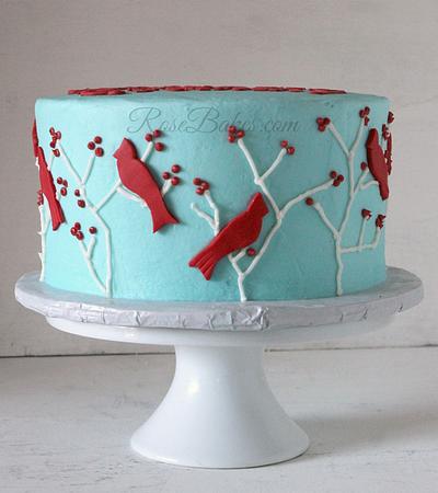 Turquoise & Red Birds Cake - Cake by Rose Atwater