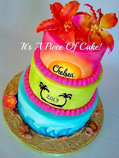 Beach themed Grad Cake, Buttercream/Airbrushed - Cake by Rebecca