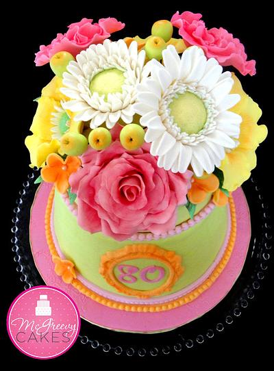 Vase of poppies, daisies, carnations and roses - Cake by Shawna McGreevy