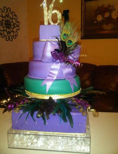 Sweet Sixteen Peacock Color Cake - Cake by Cindy