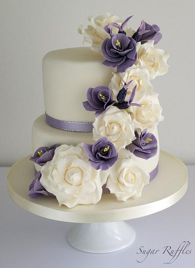 Purple Floral Cascade Wedding Cake - Cake by Sugar Ruffles