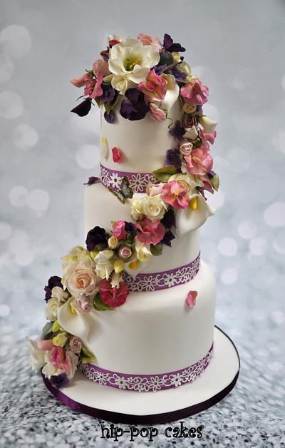 cascading flowers wedding cake - Cake by Lesley Marshall cake art