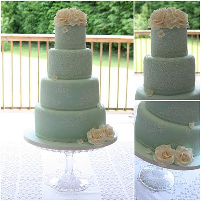 Mint Green & Lace Wedding cake - Cake by TiersandTiaras