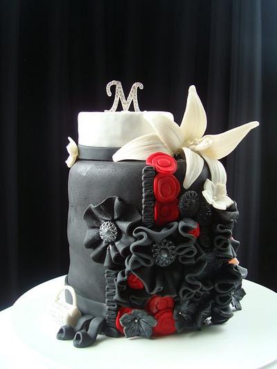 Vertical Testing. Black, white and red cake - Cake by Sheetal