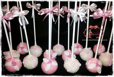 HOLLY LEAVES PINK AND WHITE CAKE POPS - Cake by Agatha Rogowska ( Cakefield Avenue)