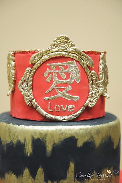 Red , black &  gold wedding cake  Diva of cake love  - Cake by DIVA OF CAKE 