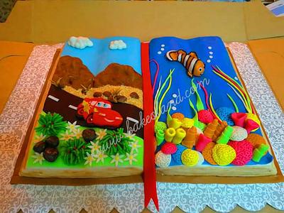 Mcqueen and Finding Nemo themed Open Book Cake - Cake by Faseela Shameer