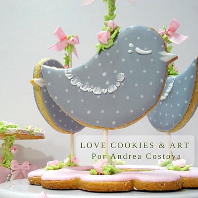 romantic birds cookie topper - Cake by Andrea Costoya