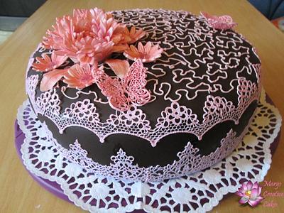 Brown and Sweet Pink Sugar Lace - Cake by Mary Yogeswaran
