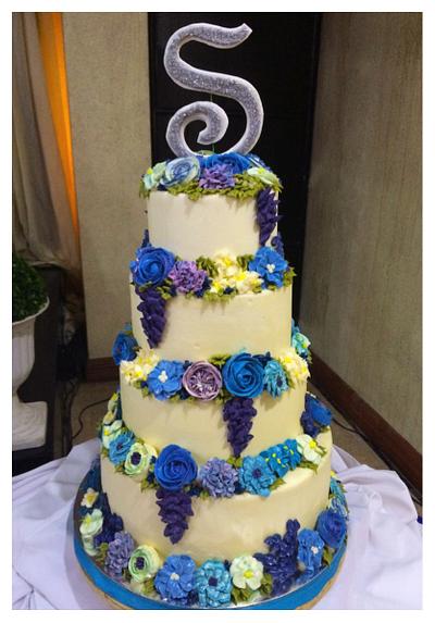 Blue and purple floral cake - Cake by Pink Plate Meals and Cakes