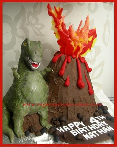 Tyrone T-REX Cake with Erupting Volcano - Cake by Mel_SugarandSpiceCakes