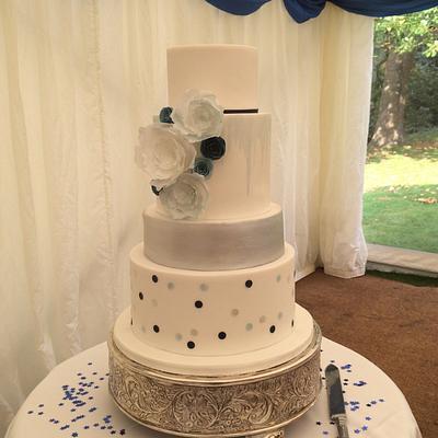 Blue, White and Silver Modern Wedding Cake - Cake by S K Cakes