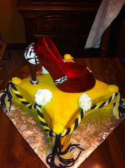 Gum paste shoe on a pillow cake!! - Cake by Bakemywaytoheaven