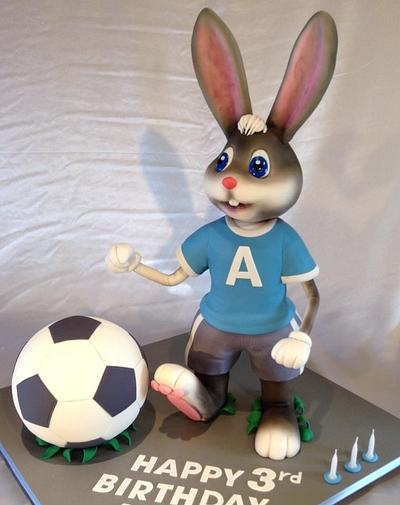 A bunny kicking a soccer ball cake !  - Cake by Ritzy