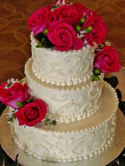 Pink Passion buttercream wedding cake - Cake by Nancys Fancys Cakes & Catering (Nancy Goolsby)