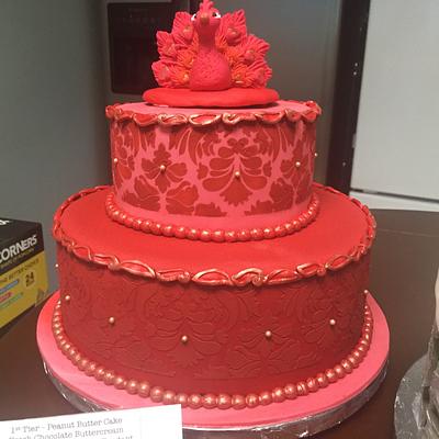Damask & Red Peacock Cake - Cake by Joliez