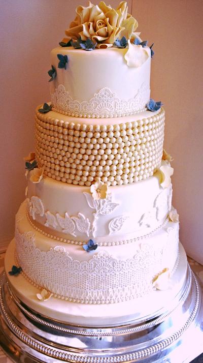 Dusky Blue & Ivory wedding cake - Cake by mike525