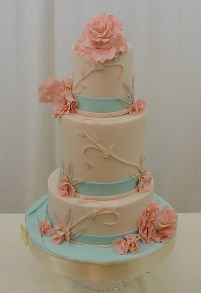 Teal and Coral Cake - Cake by Sugarpixy