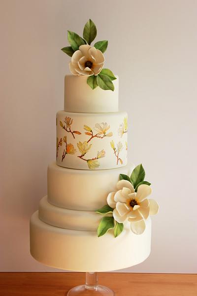 Magnolias Wedding Cake - Cake by Kiara's Cakes