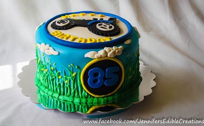Tractor cake for an 85 yer old corn farmer - Cake by Jennifer's Edible Creations