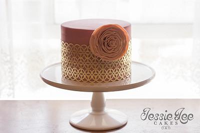 Gold leaf and ruffle flower birthday cake  - Cake by Jessie lee cakes
