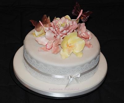 orchid and gelatine butterflies - Cake by katarina139