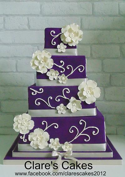 Purple Square Wedding Cake - Cake by Clare's Cakes - Leicester