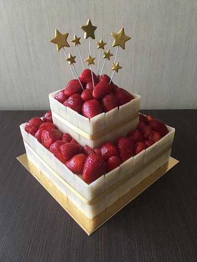 Half naked cake - marzipan and fresh strawberry - Cake by sansil (Silviya Mihailova)