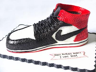 Nike Jordan 1 Black Toe Snakeskin Carved and Hand-Painted Cake - Cake by Larisse Espinueva