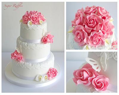 Pink Roses, Calla Lilies and Butterflies - Cake by Sugar Ruffles