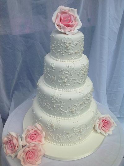 Brush embroidery wedding cake - Cake by Samantha's Cake Design