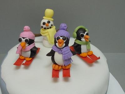 Skiing penguins - Cake by Karen Seeley