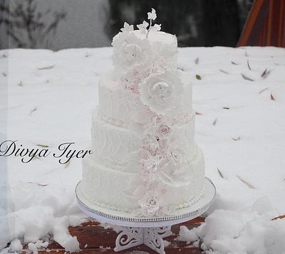 White Winter wedding cake  - Cake by Divya iyer