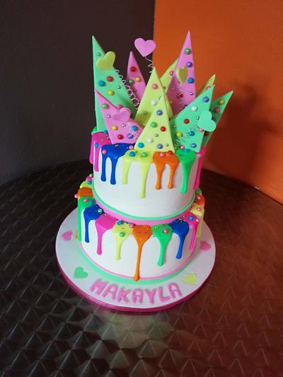 Cake for a neon birthday party! Drizzle and frosting glow under black ... |  TikTok