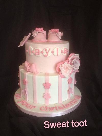 My first christening cake with roses  - Cake by christina