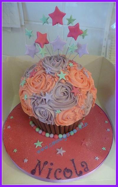Giant Cupcake Pink & Purple Starburst - Cake by Cakes by Lorna