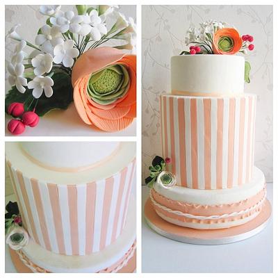 "Stripes" Peach and White Wedding Cake  - Cake by Bakedincakedout