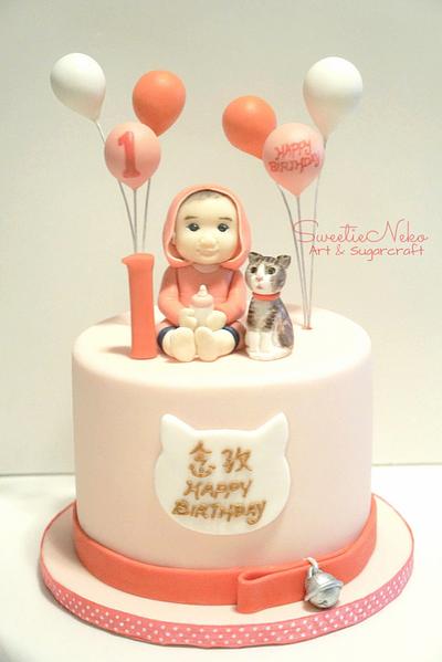 Cat & the little girl Birthday cake  - Cake by Karen Heung 