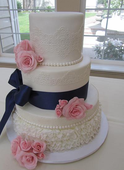 Lace & Rose Wedding Cake - Cake by ShelleySugarCreations