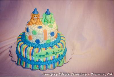 Jungle Animal First Birthday Cake - Cake by Jennifer's Edible Creations