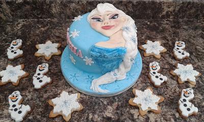 Frozen Elsa cake with Olaf cookies - Cake by Karen's Kakery