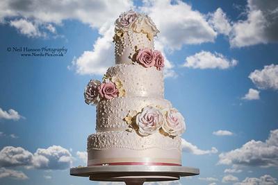 Blush Pink Vintage Lace and Dusky Pink Rose Wedding Cake - Cake by Samantha Tempest