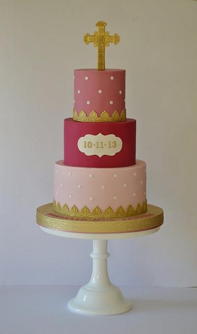 Pink & gold baptism cake - Cake by Krumblies Wedding Cakes