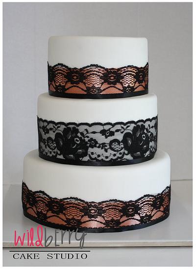 Wedding Cake - Sexy in black lace & apricot - Cake by Wildberry Cake Studio
