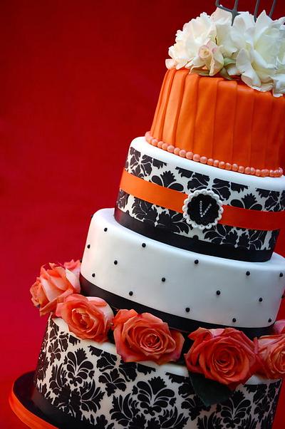 Black, White and Orange Damask - Cake by Lesley Wright