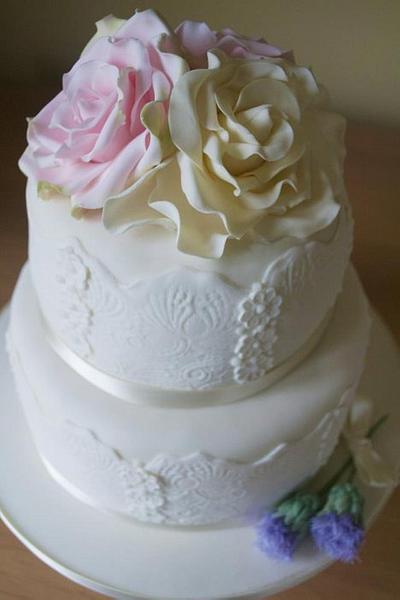 Roses & Thistle Lace Wedding Cake  - Cake by Sugar Ruffles