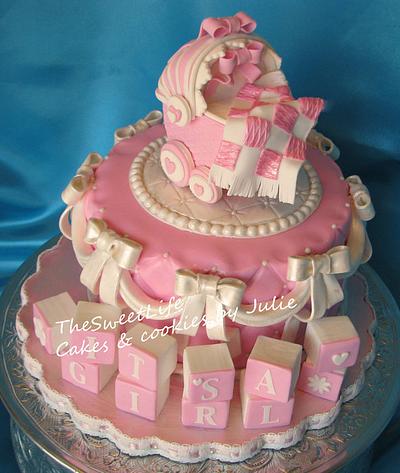 Baby shower cake with pram topper - Cake by Julie Tenlen