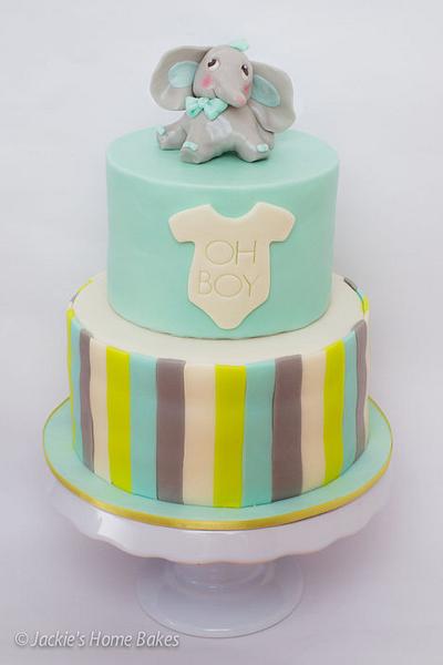 Elephant and Stripes baby shower cake - Cake by JackiesHomeBakes
